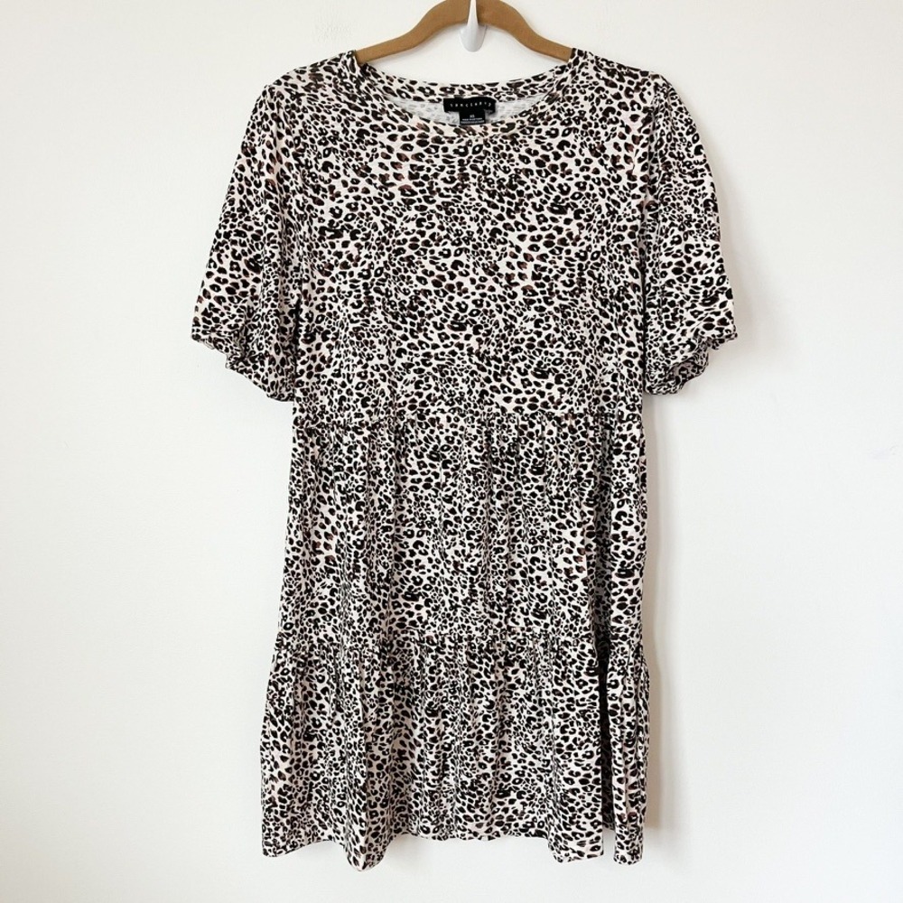 Sanctuary Leopard Print Babydoll Tiered Mini Dress Womens‎ XS Short Sleeve Cream